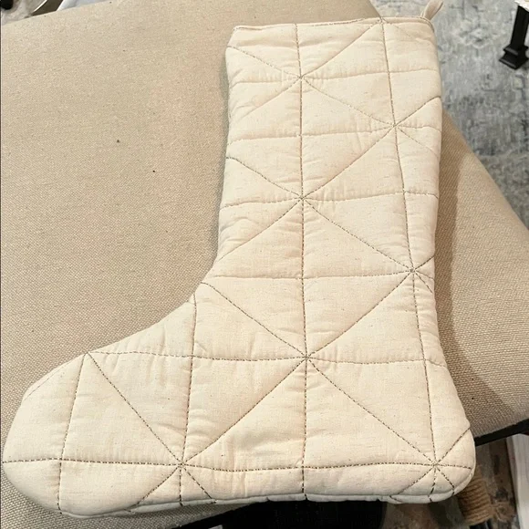 Creative Co-Op Quilted Cotton & Linen Stocking w/ Metallic Gold/NWT - Picture 7 of 7